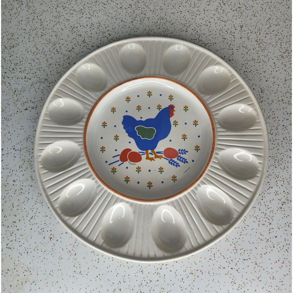 Vintage Treasure Craft Hen Chicken Round Deviled Egg Hors D'oeuvre Plate Platter